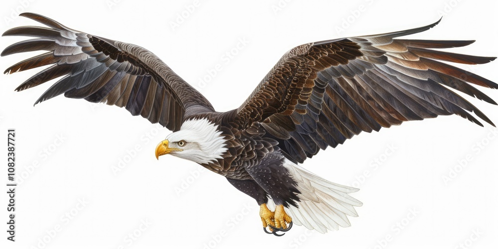 Drawing of an eagle soaring in the sky, isolated on a white background Drawing of an eagle soaring in the sky, isolated on a white background