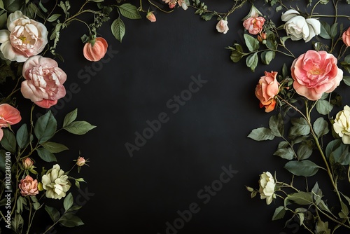Elegant Floral Border on Black Wallpaper