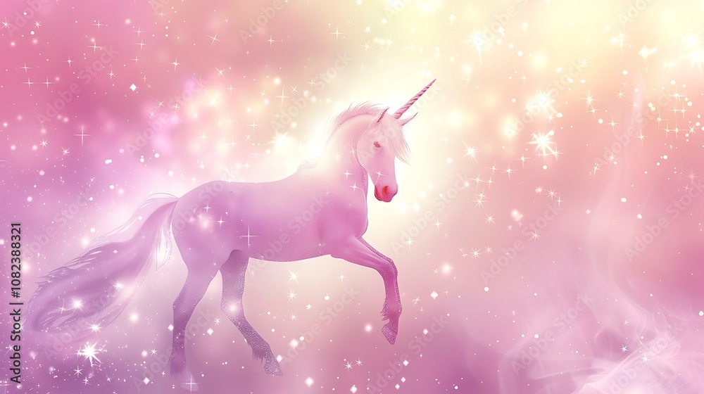 A magical unicorn trotting through a dreamy, sparkly background filled with pastel colors. A magical unicorn trotting through a dreamy, sparkly background filled with pastel colors.