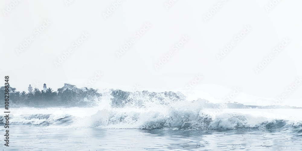 Drawing of a serene mountain landscape sea sand with trees Drawing of a serene mountain landscape sea sand with trees