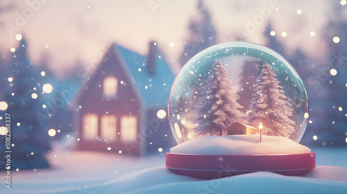 Snow Globe Christmas Flat Illustration