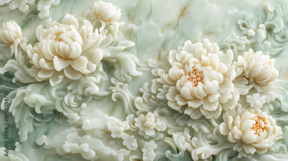 Traditional Chinese jade carving chrysanthemum illustration poster background Traditional Chinese jade carving chrysanthemum illustration poster background