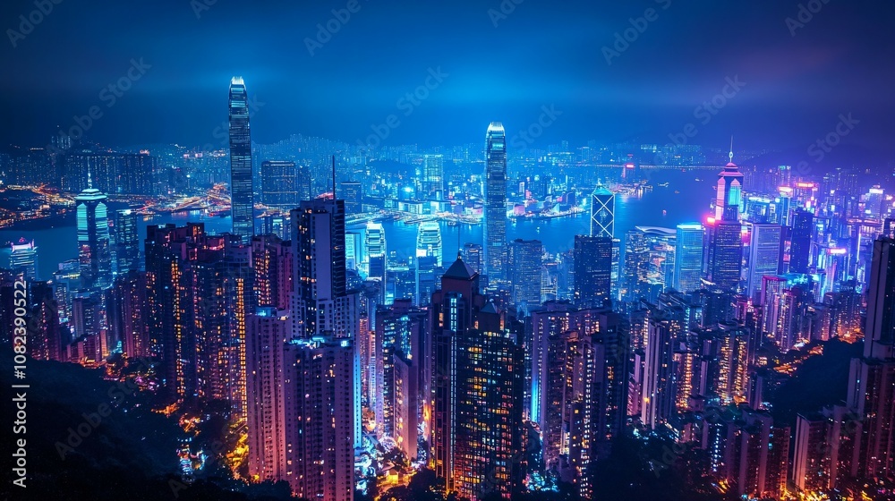 A dramatic and atmospheric landscape of a cityscape at night, with bright lights and towering skyscrapers A dramatic and atmospheric landscape of a cityscape at night, with bright lights and towering skyscrapers