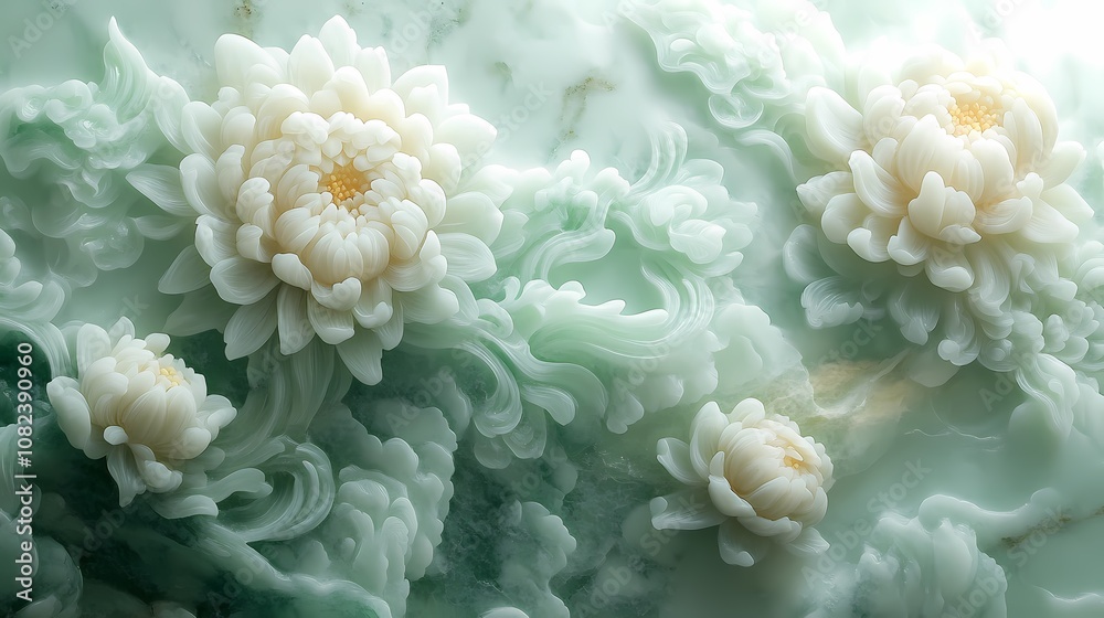 Traditional Chinese jade carving chrysanthemum illustration poster background Traditional Chinese jade carving chrysanthemum illustration poster background