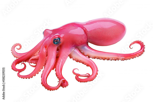 Vibrant Red Octopus in Motion Against Black Background photo