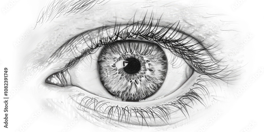 Obraz premium A sketch of a detailed human eye, isolated on a white background
