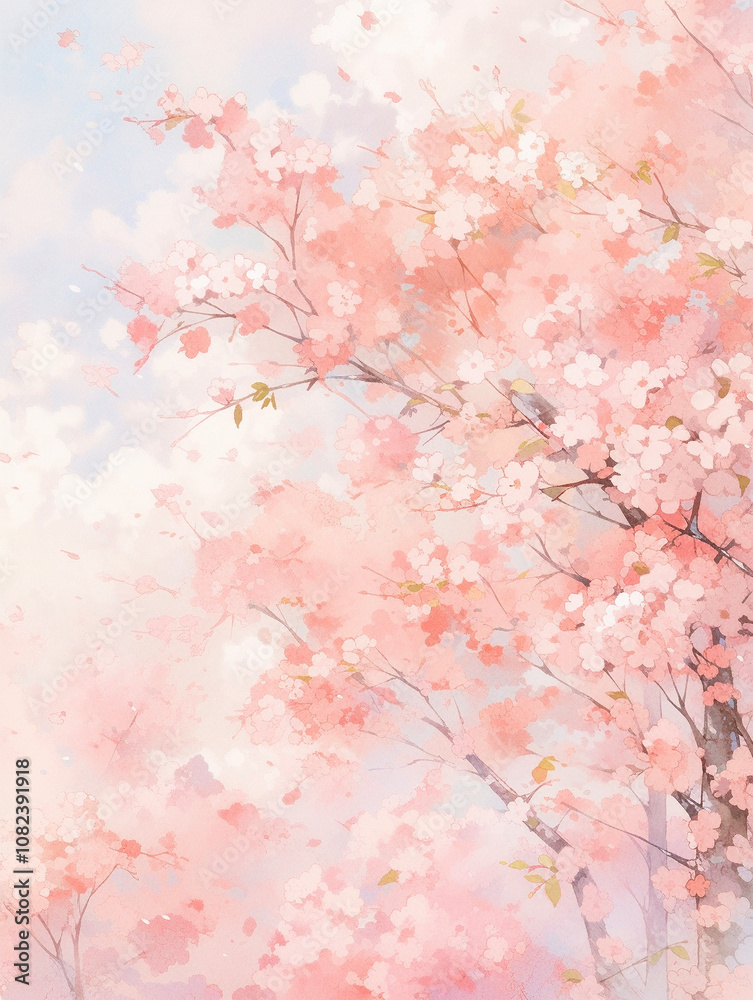 満開の桜と青空に浮かぶ雲 Generative AI 満開の桜と青空に浮かぶ雲 Generative AI
