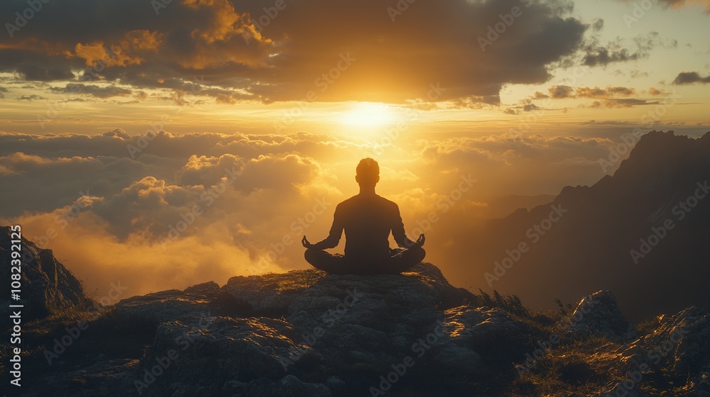 Silhouette of a Man Meditating on a Mountaintop During Sunset Silhouette of a Man Meditating on a Mountaintop During Sunset