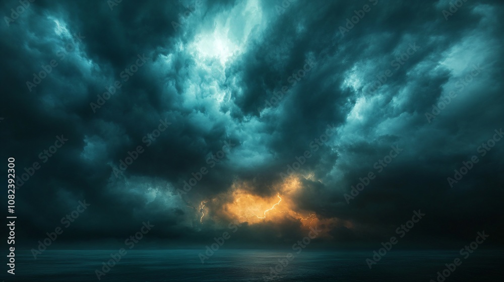A dramatic and moody landscape of a stormy sky, with clouds and lightning illuminating the darkness A dramatic and moody landscape of a stormy sky, with clouds and lightning illuminating the darkness