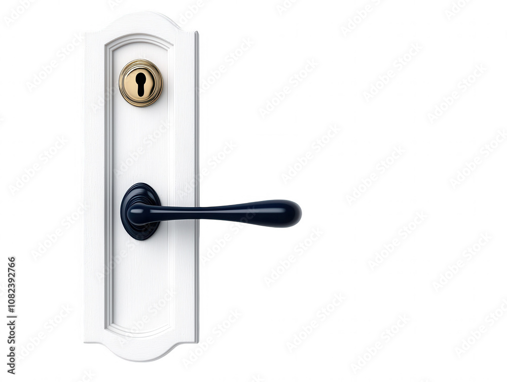 Close-up Metal Door Handle in White with Black Knob on Dark Gray Wall Entryway Detail Close Up Close-up Metal Door Handle in White with Black Knob on Dark Gray Wall Entryway Detail Close Up