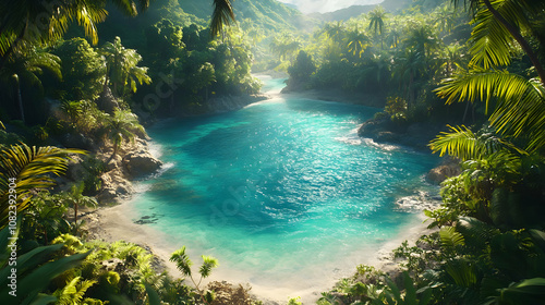 Tropical Lagoon Paradise - Lush Green Jungle Landscape