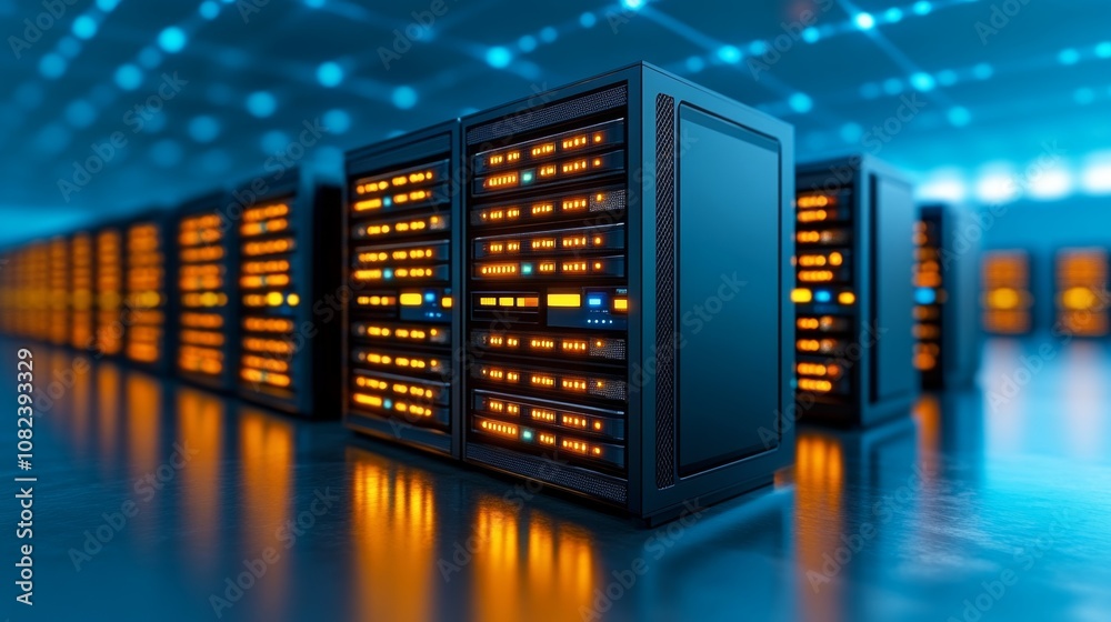Neatly Aligned Server Units with Illuminated Lights Neatly Aligned Server Units with Illuminated Lights