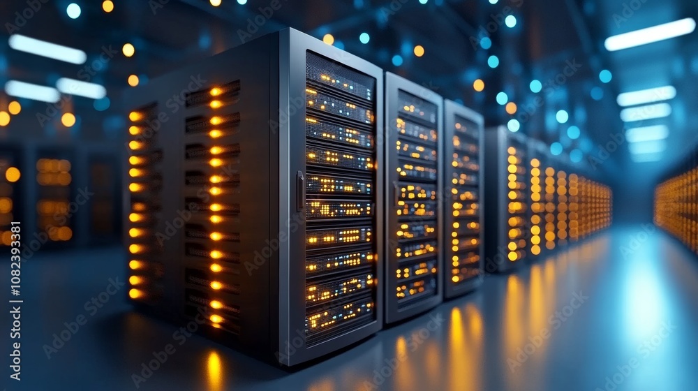 Sleek Server Racks with Blinking LED Lights Sleek Server Racks with Blinking LED Lights