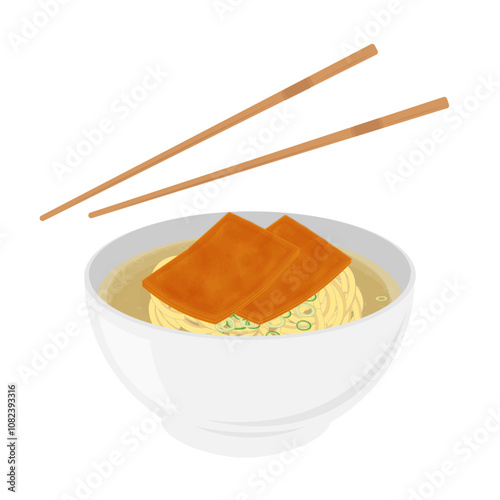 Vector Illustration Logo Clipart kitsune udon noodles japanese cuisine with aburaage toping