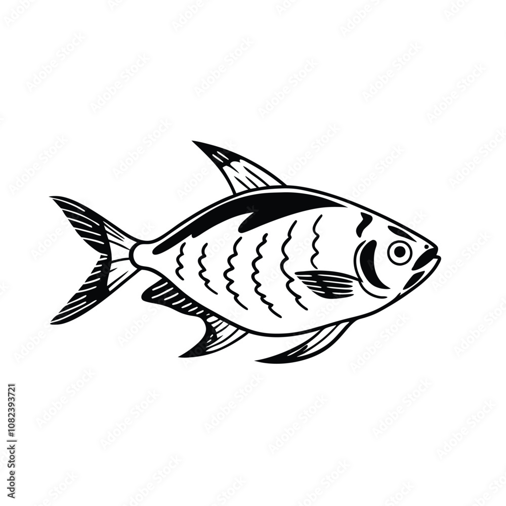 Fototapeta premium Hilsa, hilsha, ilisha design, labeled line and fill art a vector silhouette illustration.