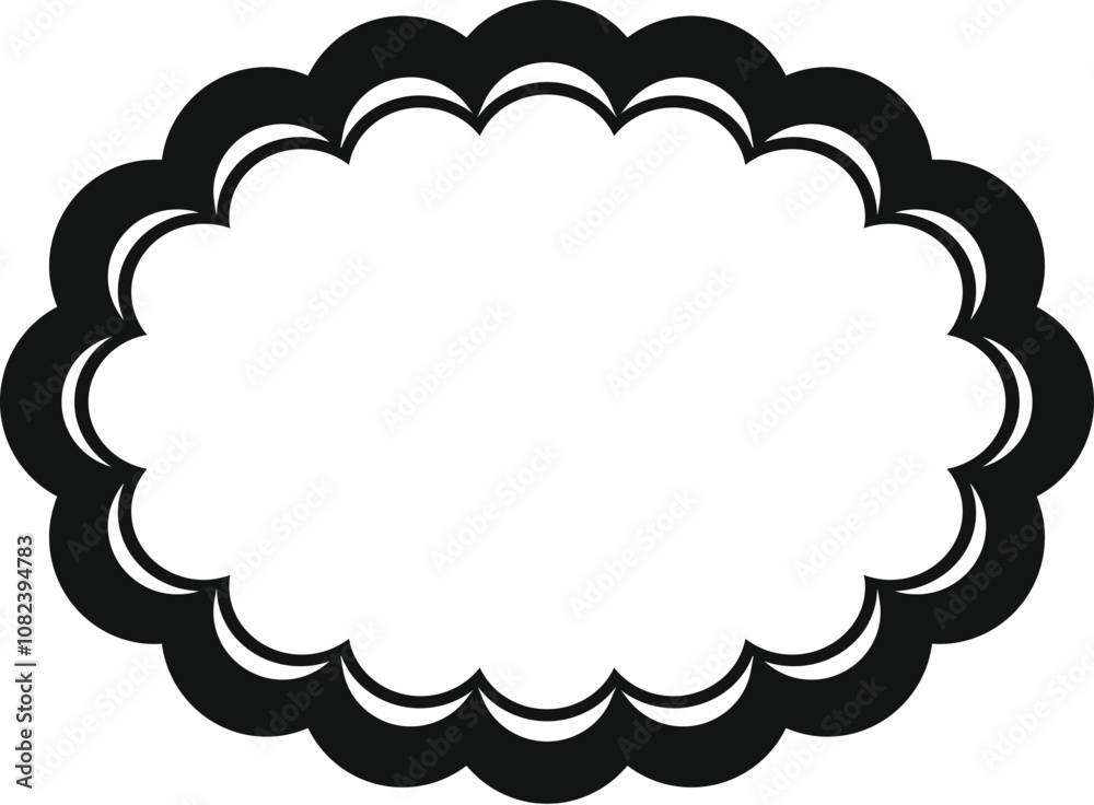 Simple black scalloped oval frame providing an elegant blank space ideal for adding custom text or designs Simple black scalloped oval frame providing an elegant blank space ideal for adding custom text or designs