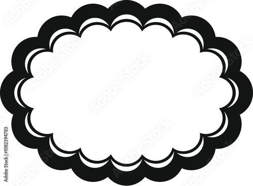 Simple black scalloped oval frame providing an elegant blank space ideal for adding custom text or designs