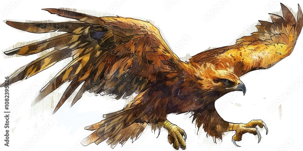 Drawing of an eagle soaring in the sky, isolated on a white background Drawing of an eagle soaring in the sky, isolated on a white background