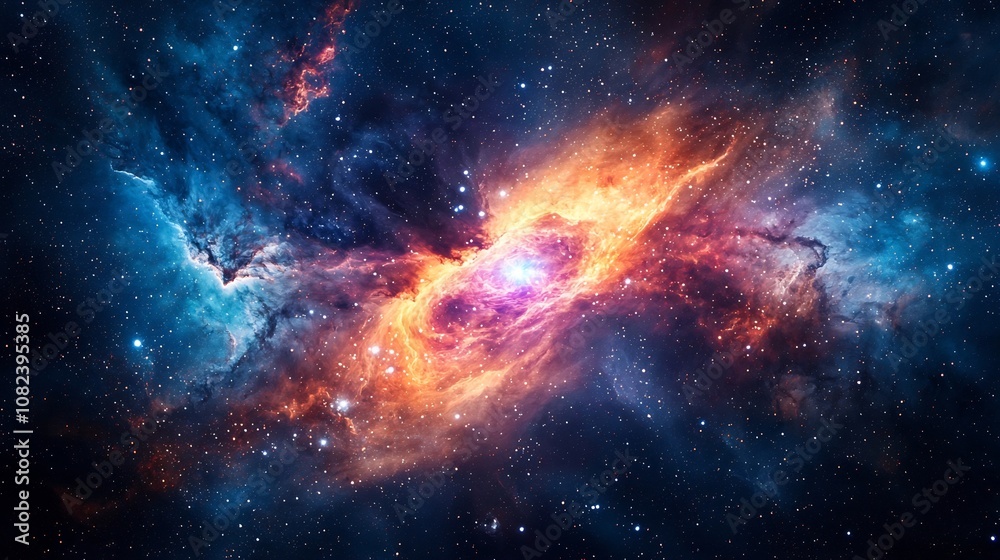 Fototapeta premium Cosmic Nebula Swirling in Space Glowing with Bright Colors as New Stars are Born Symbolizing the Birth of New Ideas and Opportunities