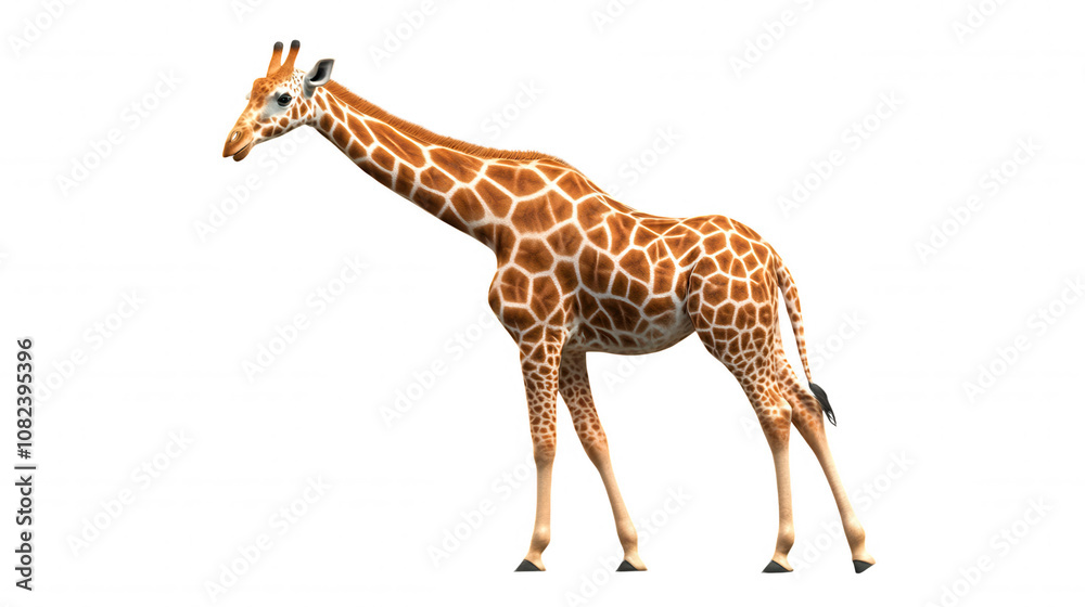 Obraz premium Giraffe Profile Portrait on Dark Surface Stock Photo #GiraffeWildlifePhotography #AnimalPortraits #DarkBackground #WildlifeStockPhotos
