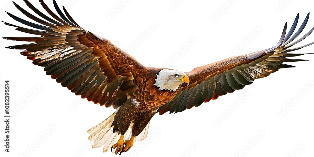 Obraz premium Drawing of an eagle soaring in the sky, isolated on a white background