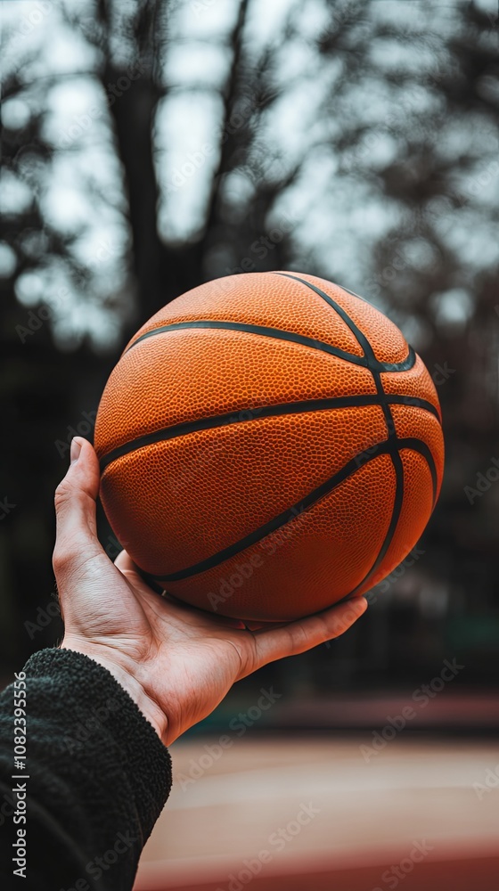 Fototapeta premium Close-up of a Basketball Held in Hand on a Court