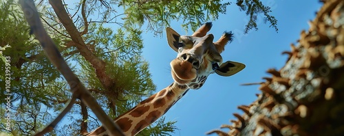 Giraffe Looking Up From Below: A Unique Perspective photo