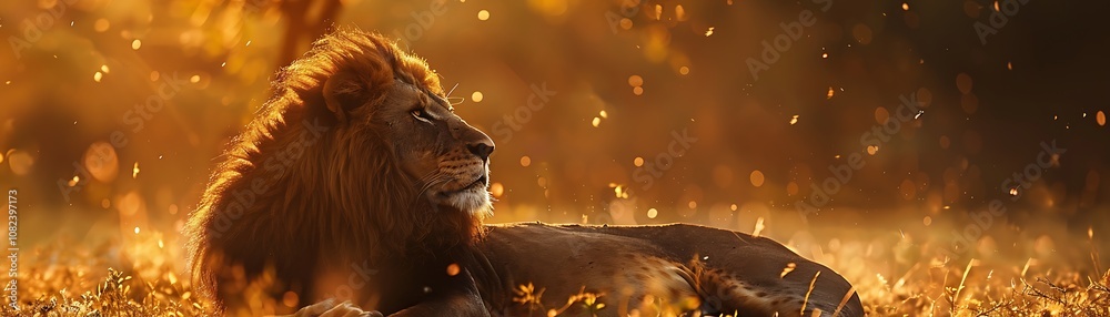 Naklejka premium Majestic Lion in Golden Light