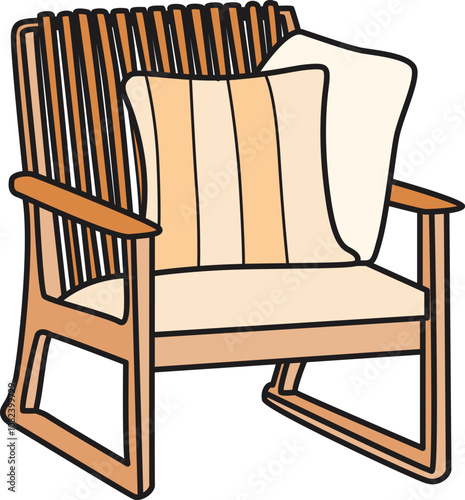 Cozy Armchair Vector Clip Art: A hand-drawn armchair featuring soft curves and detailed shading that evokes cozy, homely comfort.