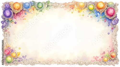 Vintage Mardi Gras watercolor border with copyspace