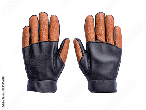 Waterproof Work Gloves Close-up with Glossy Finish and Distinctive Brown Tips on Hands-Free Display photo