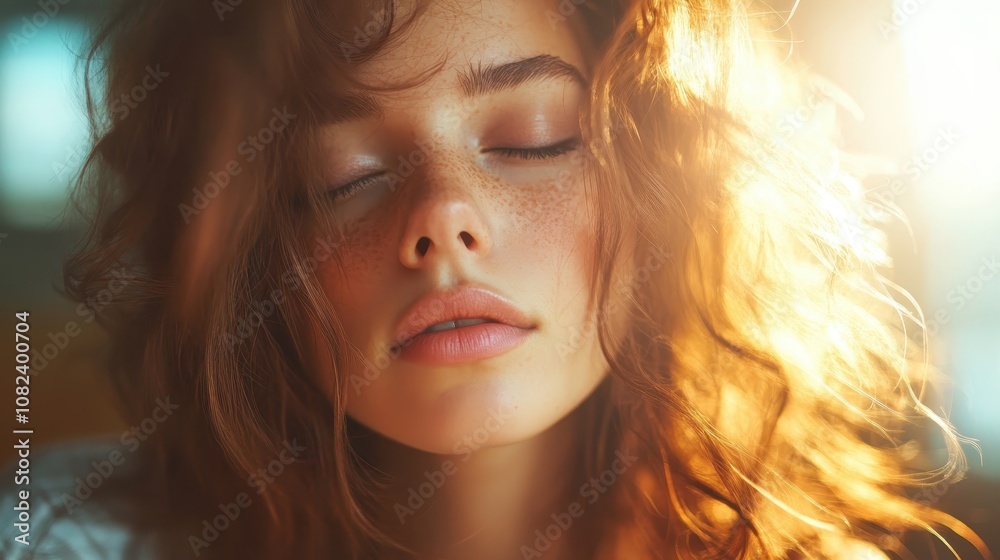 A serene depiction of a woman with curly hair and closed eyes, enveloped in golden sunlight. This image captures tranquility and warmth in a soft, ethereal setting. A serene depiction of a woman with curly hair and closed eyes, enveloped in golden sunlight. This image captures tranquility and warmth in a soft, ethereal setting.