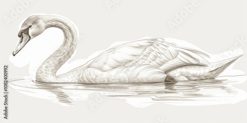 Fototapeta Naklejka Na Ścianę i Meble -  A sketch of an elegant swan swimming, isolated on a white background