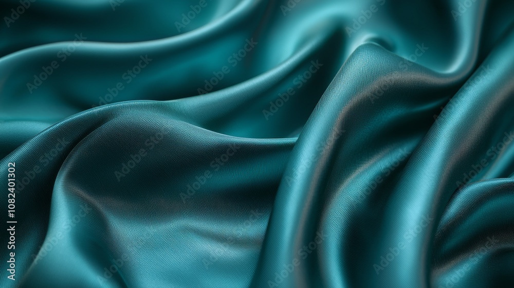 Fototapeta premium Teal Satin Fabric with Flowing Folds