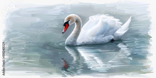 Fototapeta Naklejka Na Ścianę i Meble -  A sketch of an elegant swan swimming, isolated on a white background