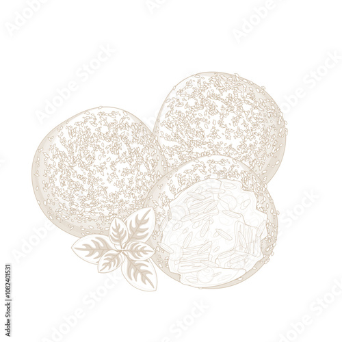 Vector Illustration Logo line art Italian fried rice balls or arancini 