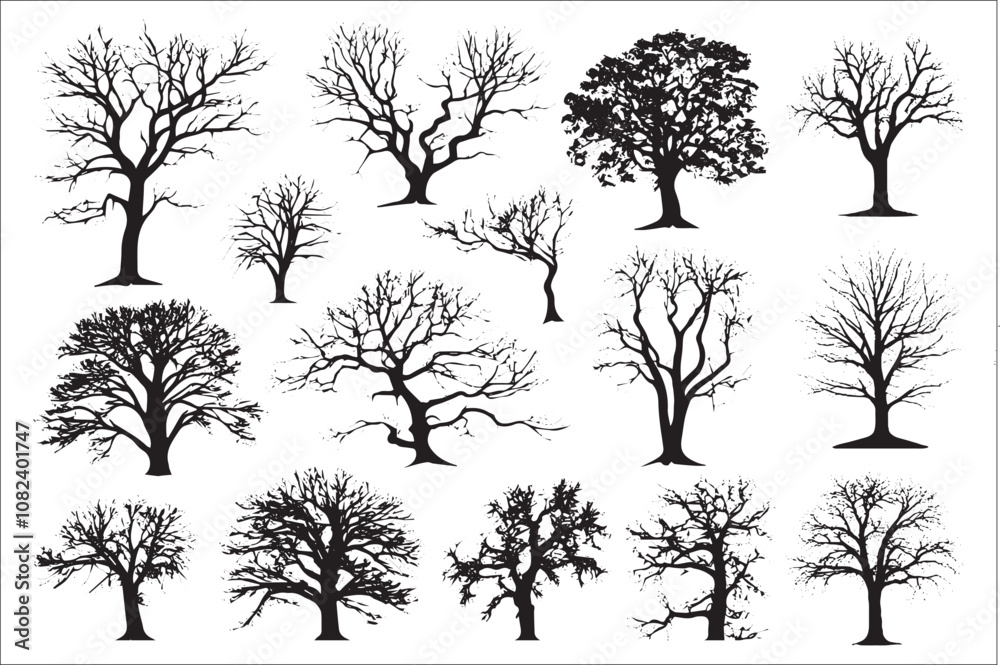 Obraz premium Set of black silhouette illustration of tree