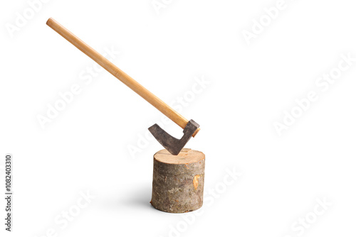Piece of wood, trunk with an axe