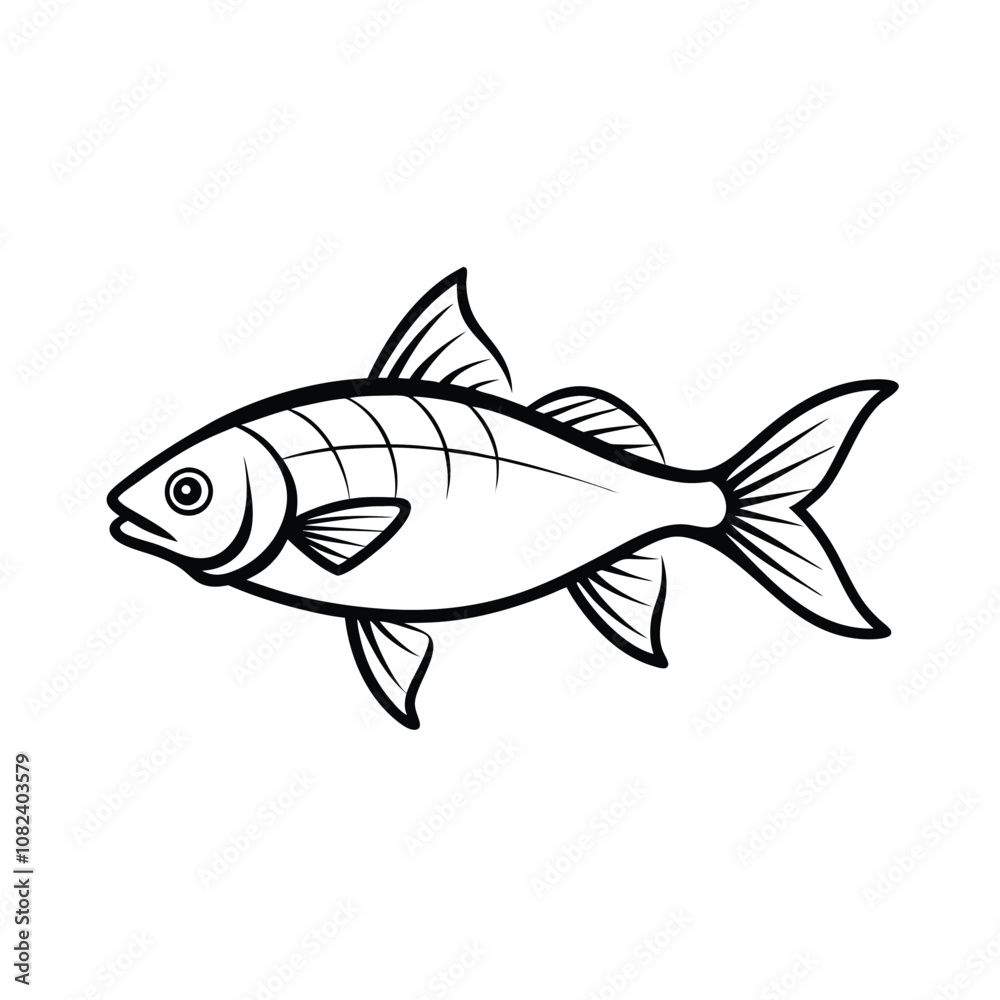 rui, rohu fish vector design, labeled line art and linocut silhouette illustration. rui, rohu fish vector design, labeled line art and linocut silhouette illustration.
