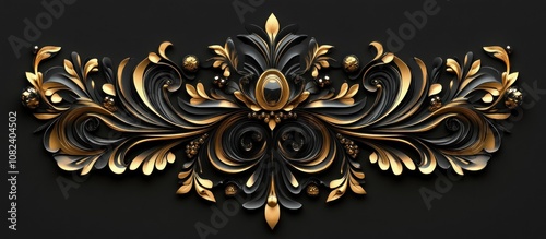 Black and gold ornament with an asymmetrical, modern design and sharp contrasts 