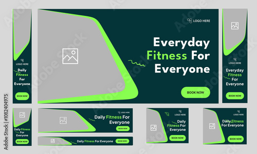 Daily body fitness web set banner design for social media post,  everyday workout plan web bundle banner design, web banner, customizable vector eps 10 file format
