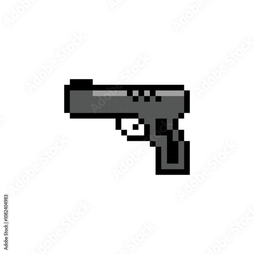 Gun 8-bit icon game element, Gun pixel item for game interface.