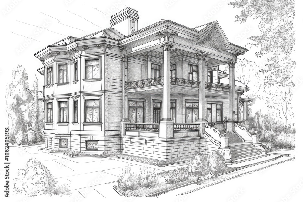 Fototapeta premium An architectural drawing of an elegant Art building