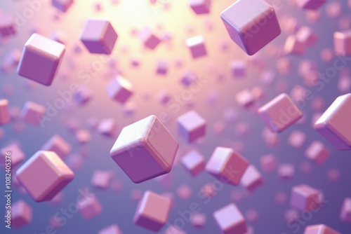 Floating pink cubes in dreamy purple background