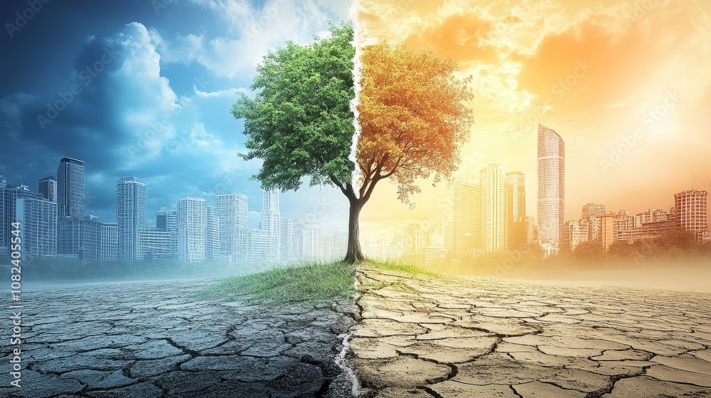 Fototapeta premium Impact of climate change severe drought, desertification, and the consequences of global warming