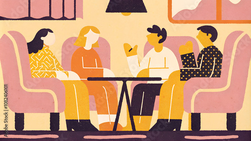 team working together, brainstorming, discussing ideas for project. People meeting at desk in office. illustration for co-working, teamwork, workspace concept