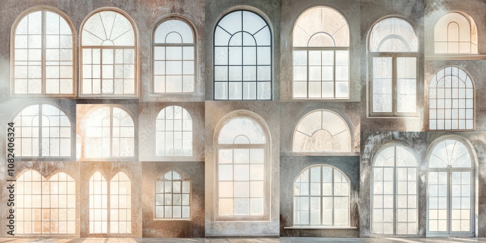 Obraz premium A collection of decorative windows showcasing various designs and shapes in a modern setting.