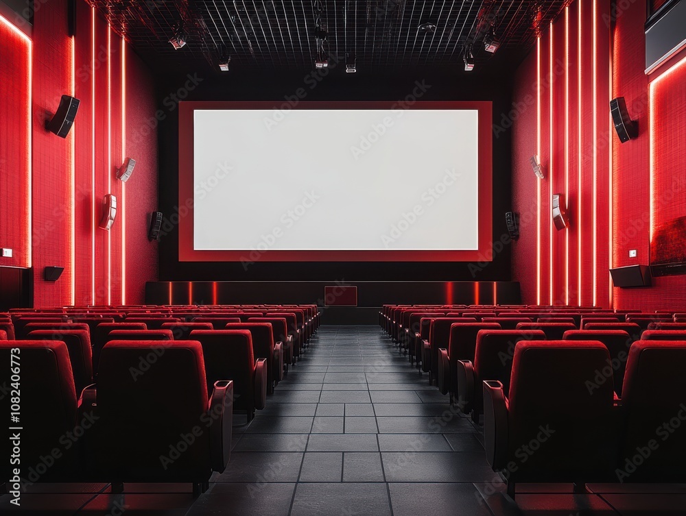 Fototapeta premium Empty modern cinema theater with red seating 