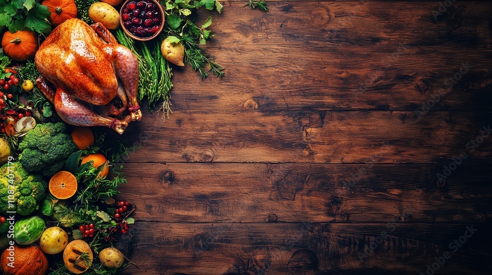 Vibrant Thanksgiving display with turkey, sweet potatoes and cranberry sauce Vibrant Thanksgiving display with turkey, sweet potatoes and cranberry sauce