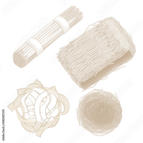Vector Illustration Logo line art Types of Dried rice noodles rice vermicelli or rice sticks